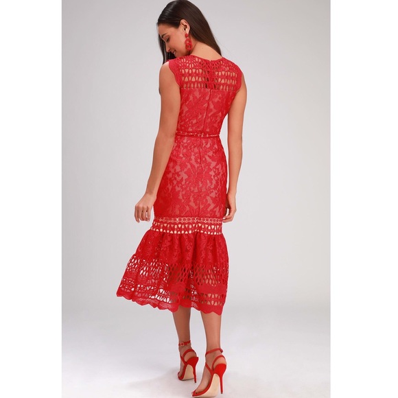 Lulu’s Lace Dress Cocktail Mermaid Maxi Crochet - Picture 5 of 7